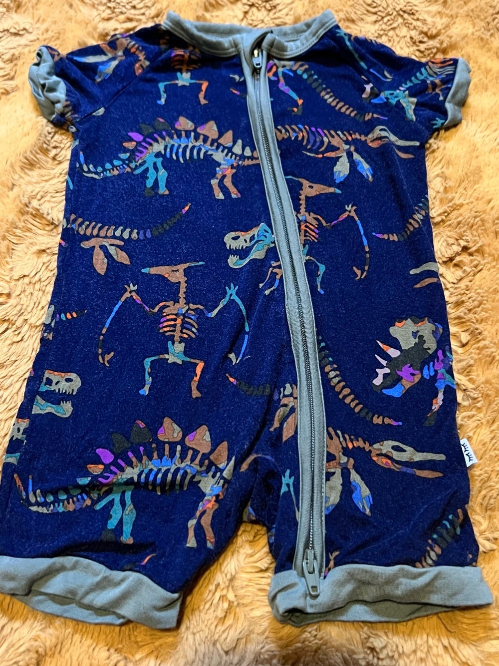 Little Sleepies Dinosaur Skeleton Shorty Zippy 3-6M Bamboo